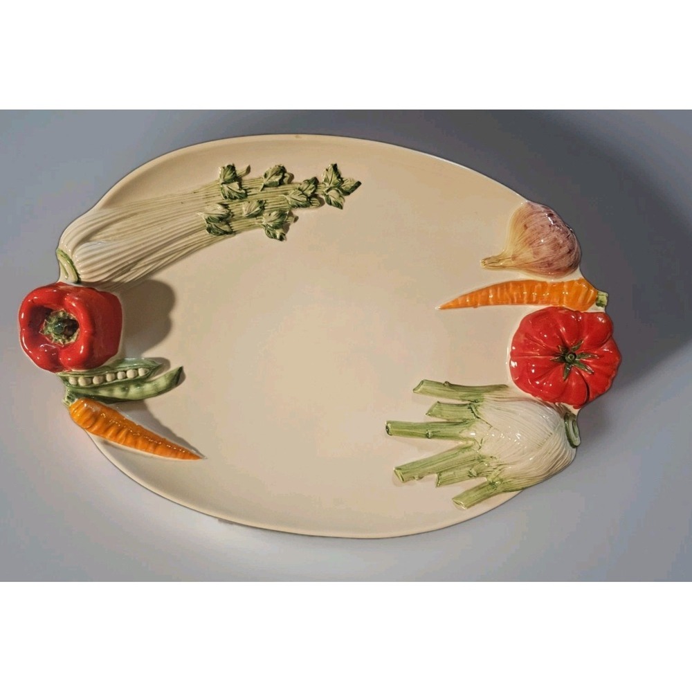 Vintage Intrade Italy Hand Painted Large Oval Vegetable Platter Set 5878/53
